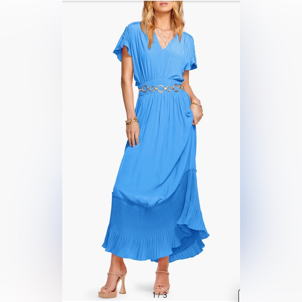 Ramy Brook Cymone Pleated Braided Trim Dress In Lake